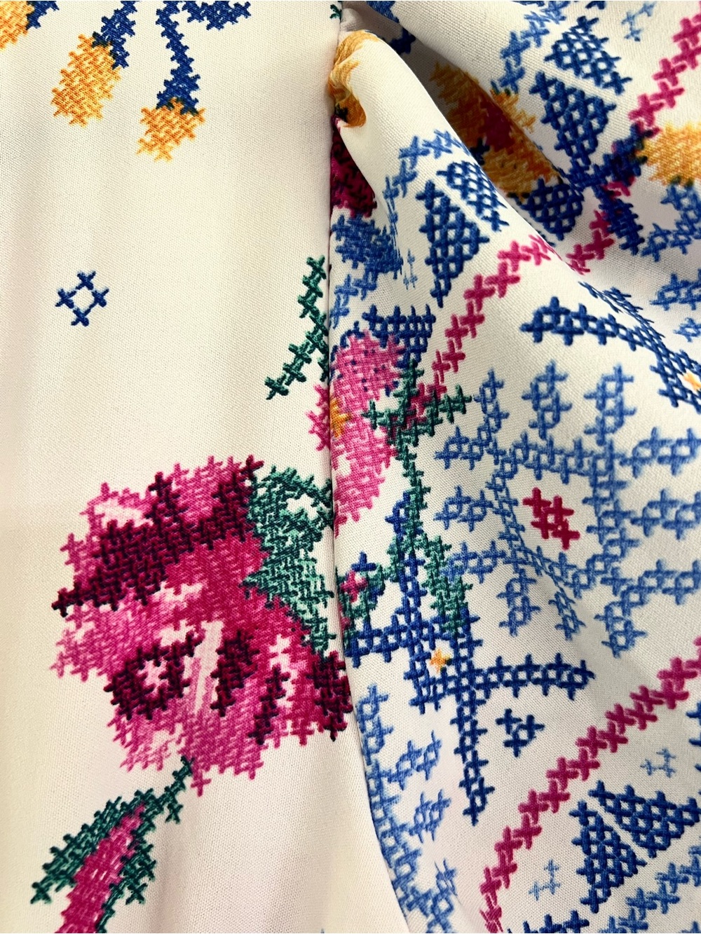 White Floral Maxi Dress with Blue Accent and Smocked Waist - Picture 4 of 5